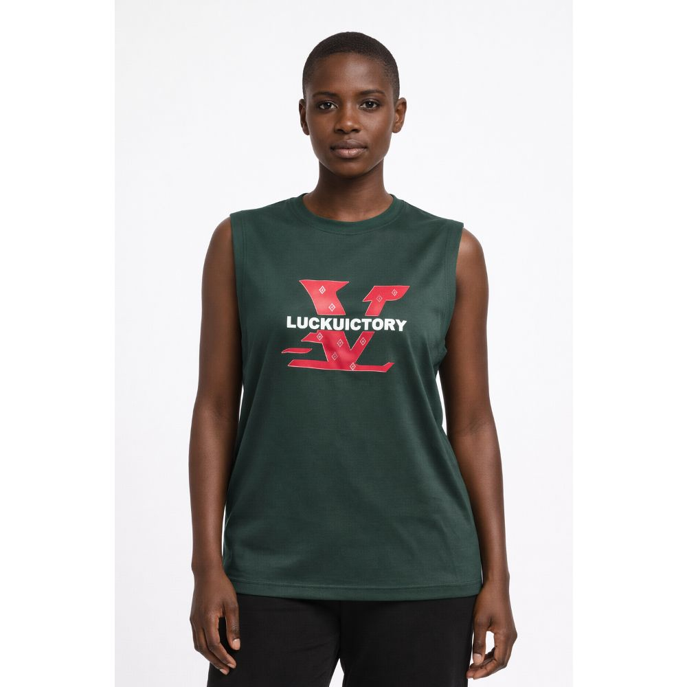 Dark Green Sleeveless Graphic Tank Top